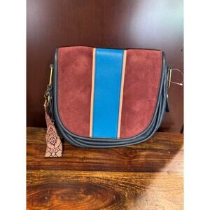 Fossil Rumi Cabernet Blue Suede Leather Crossbody Purse Bag